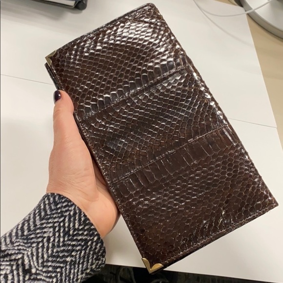 Dark Brown Snakeskin Envelope Clutch Bag Purse - Picture 6 of 13